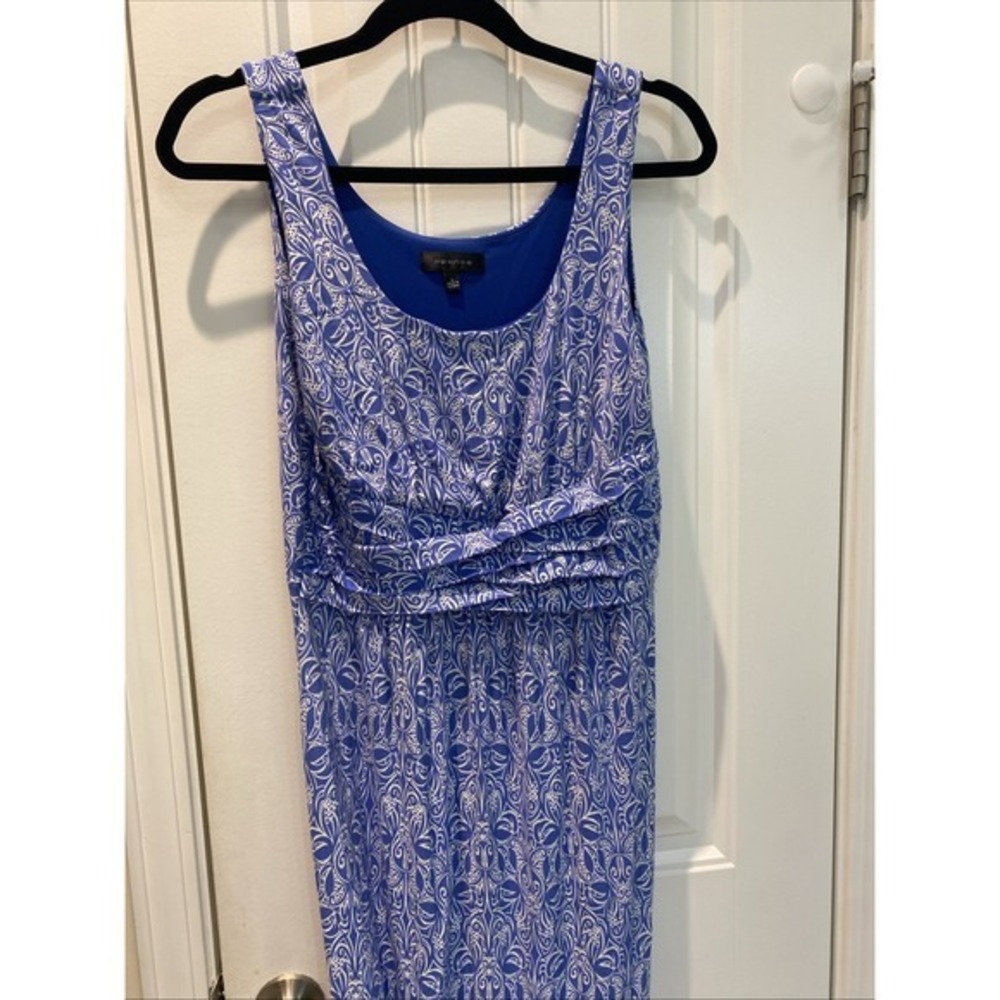 Spense Women's Sleeveless Maxi Dress Blue & White‎ Printed Bottom 592